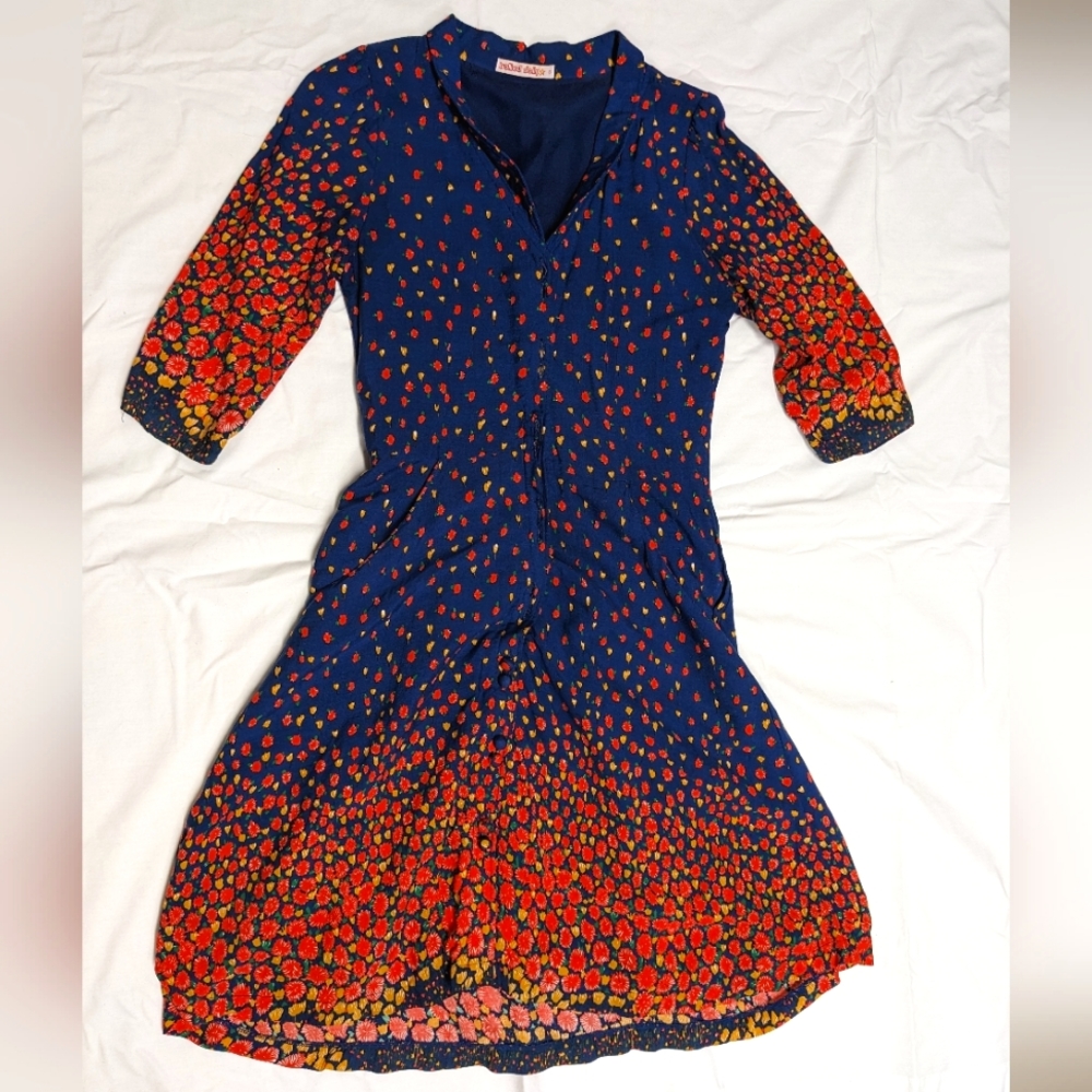 Vintage Trollied Dolly 3/4 Sleeve Floral Midi Dress Sz S